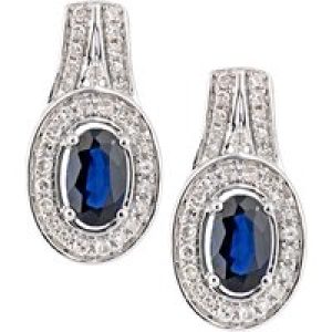 Diamant L’Eternel Womens 18ct White Gold Sapphire and Diamond Oval Drop Earrings – One Size