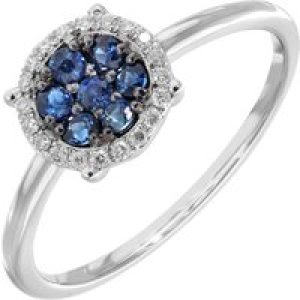 Diamant L’Eternel Womens 9ct White Gold Pave Set Diamond and 0.28ct Sapphire Round Ring – Size K