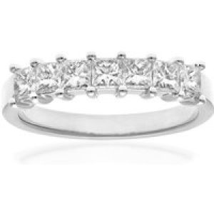 Diamant L’Eternel Womens 18ct White Gold 1 Carat Certified J/I Princess Cut Diamond Eternity Ring – Size L