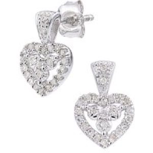Diamant L’Eternel Womens 9ct White Gold Diamond Hearts Cluster Earrings – One Size