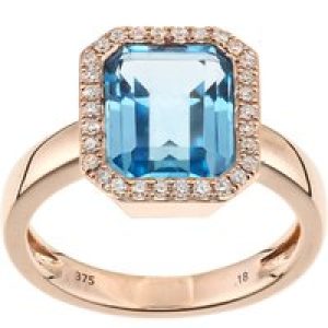Diamant L’Eternel Womens 9ct Rose Gold Diamond and Blue Topaz Rectangular Cut Gemstone Ring – Size K