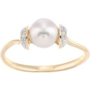 Diamant L’Eternel Womens 9ct Yellow Gold, 0.01ct Diamonds with White Cultured pearl Ring – Size K