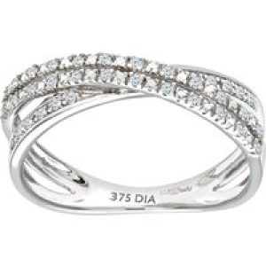Diamant L’Eternel Womens 9ct White Gold 0.15ct 2-Row Diamond Crossover Ring – Size J