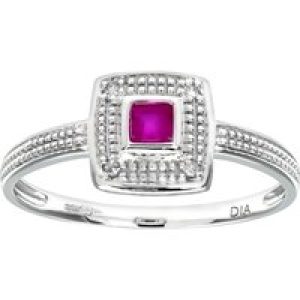 Diamant L’Eternel Womens Ladies 9ct White Gold Diamond and Ruby Cluster Ring – Size P
