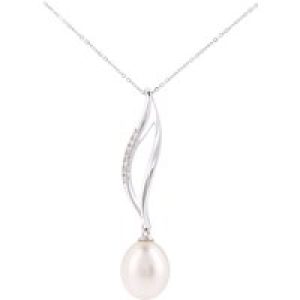 Diamant L’Eternel Womens 9ct White Gold, 0.05ct Diamonds with Cultured pearl Pendant – One Size