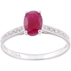 Diamant L’Eternel Womens 9ct White Gold 1.2ct Ruby and 0.05ct Diamond Shoulder Ring – Size K (Rings)