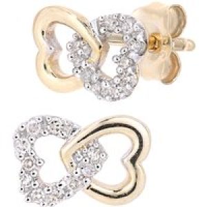 Diamant L’Eternel Womens 9ct Yellow Gold Diamond Linked Hearts Stud Earrings – One Size