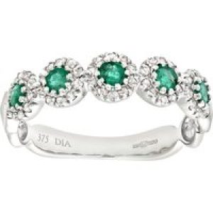 Diamant L’Eternel Womens 9ct White Gold Diamond and Emerald Eternity Ladies Ring – Size V