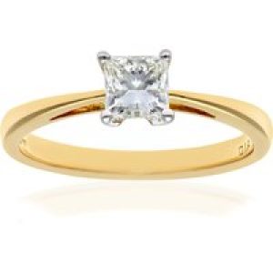 Diamant L’Eternel Womens 18ct Yellow Gold 1/2 Carat Certified J/I Princess Cut Diamond Engagement Ring – Size N