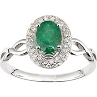 Diamant L'Eternel Womens 9ct White Gold Diamond and Emerald Oval Gemstone Ring - Size J - Image 2