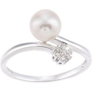 Diamant L’Eternel Womens 9ct White Gold, 0.05ct Diamonds with Cultured pearl Ring – Size L