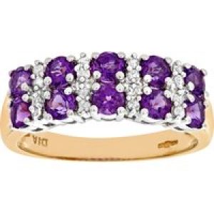Diamant L’Eternel Womens 9ct Yellow Gold Ladies Diamond and Amethyst Ring – Size H