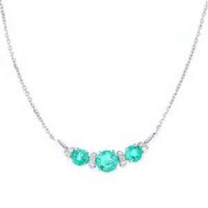 Diamant L’Eternel Womens 9ct White Gold Necklaces With 0.04ct Diamond & Emerald – One Size