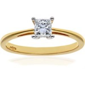 Diamant L’Eternel Womens 18ct Yellow Gold 1/3 Carat Certified J/I Princess Cut Diamond Engagement Ring – Size J