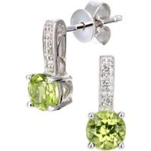 Diamant L’Eternel Womens 9ct White Gold Diamond and Peridot Gemstone Round Cut Drop Earrings – One Size