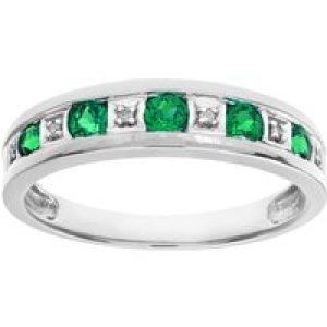 Diamant L’Eternel Womens Round Brilliant Emerald and Diamonds 9ct White Gold Eternity Ring – Size K