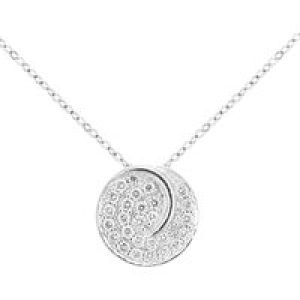 Diamant L’Eternel Womens 18ct White Gold Diamond Circle Cluster Design Pendant Necklace of Length 46cm – One Size