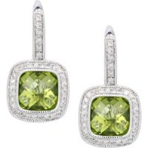 Diamant L’Eternel Womens 9ct White Gold Diamond and Peridot Square Hoop Earrings – One Size
