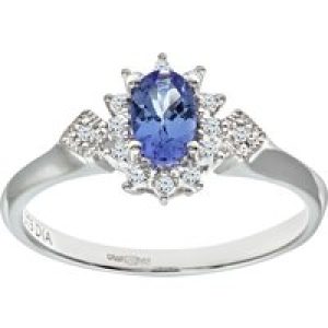 Diamant L’Eternel Womens 9ct White Gold Oval Tanzanite Cluster Ring With Diamond Shape Set Shoulders – Size J