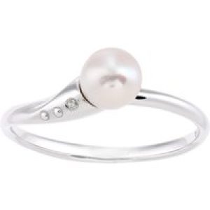 Diamant L’Eternel Womens 9ct White Gold, 0.01ct Diamond with Cultured pearl Ring – Size M