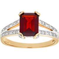 Diamant L'Eternel Womens 9ct Yellow Gold Single Stone Garnet with Diamond Set Collette and Shoulders Ladies Ring - Size H - Image 2