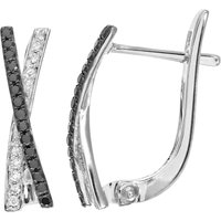 Diamant L'Eternel Womens 9ct White Gold 0.26ct Black and Diamond Kiss Hoop Earrings - One Size - Image 2
