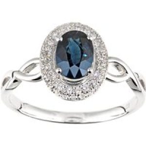 Diamant L’Eternel Womens 9ct White Gold Diamond and Sapphire Oval Gemstone Ring – Size Q