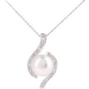 Diamant L’Eternel Womens 9ct White Gold, 0.05ct Diamonds with Cultured pearl Pendant – One Size