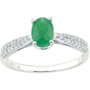 Diamant L’Eternel Womens 9ct White Gold 0.79ct Emerald with 0.15ct Diamond Shoulder Ring – Size J