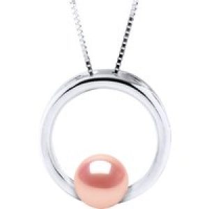 Diadema Womens CIRCLE Necklace Freshwater Pearl Round 8-9 mm Rose 925 – Pink Silver – One Size