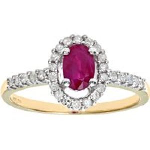 Diamant L’Eternel Womens 9ct Yellow Gold Ruby And Diamond Fancy Cluster Ring – Size M