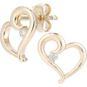 Diamant L’Eternel Womens 9ct Yellow Gold Diamond Hearts Stud Earrings – One Size