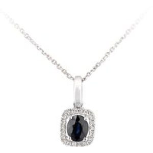 Diamant L’Eternel Womens 9ct White Gold Sapphire and Diamond Oval Gemstone Pendant Necklace – Size P 1/2