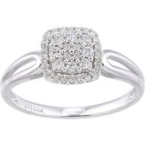 Diamant L’Eternel Womens 9ct White Gold Square Shape Cluster 0.22ct Diamond Double Shoulder Ring – Size J