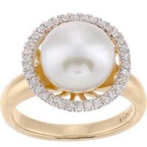 Diamant L’Eternel Womens 9ct Yellow Gold, 0.22ct Diamonds with White Cultured pearl Ring – Size Q