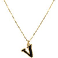 Latelita Womens Initial Enamel Necklace Gold V - Black Sterling Silver - One Size - Image 2