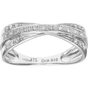 Diamant L’Eternel Womens 9ct White Gold 10Pt Diamonds Crossover Ring – Size Q