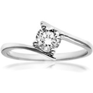 Diamant L’Eternel Womens 18ct White Gold 0.50ct Brilliant Cut Certified Diamond Solitare Crossover Ring – Size P