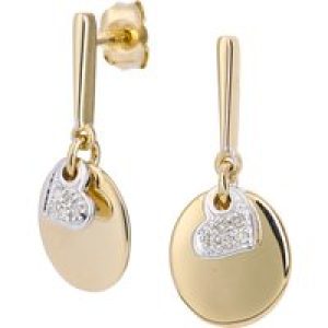 Diamant L’Eternel Womens 9ct Yellow and White Gold Diamond Heart Charm Earrings – One Size