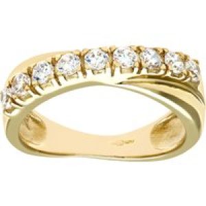 Diamant L’Eternel Womens 9ct Yellow Gold Ladies Half Eternity Crossover Stone Set Ring – Size O