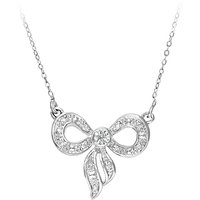 Diamant L'Eternel Womens 9ct White Gold 0.05ct Diamond Bow Necklace of 46cm - One Size - Image 2