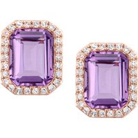 Diamant L'Eternel Womens 9ct Rose Gold Diamond and Amethyst Rectangular Cut Stud Earrings - One Size - Image 2