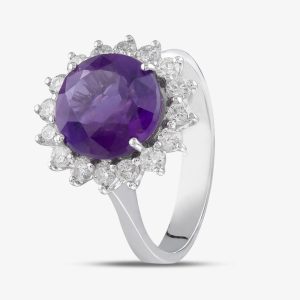 18ct White Gold 3.20ct Amethyst & 0.62ct Brilliant Cut Diamond Halo Ring V250/AM/21219C