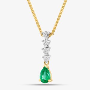 18ct Yellow Gold 0.40ct Pear Cut Emerald & 0.15ct Brilliant Cut Diamond Pendant Necklace 49290K2