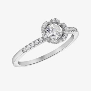 Silver Cubic Zirconia Flower Shoulder Set Ring 8.84.0801 Q