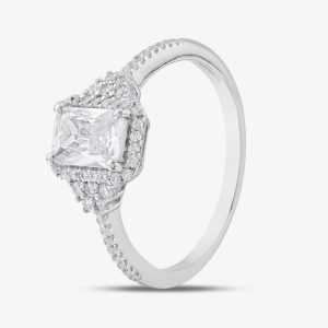 Silver Cubic Zirconia Shoulder Set Cluster Ring BSR13865 S
