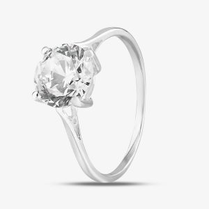 Sterling Silver & Clear Crystal Four Claw Solitaire Ring DPR5106SIL-N