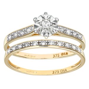 Diamant L’Eternel Womens 9ct Yellow Gold 0.15ct Diamond Bridal Set Ring – Size K