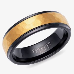 Unique Tungsten Black & Gold-Tone Hammered Ring TUR-164-66