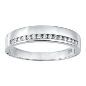 Diamant L’Eternel Womens 9 ct White Gold Wedding Band with CZ Stones Channel Set – Size L